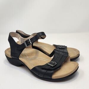 Abeo Nora Black Leather Ankle Strap Sandal Women Size 6N Comfort Arch Support